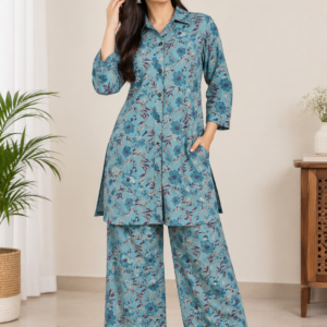 Women's Floral Printed Kurta Set with Wide-Leg Trousers