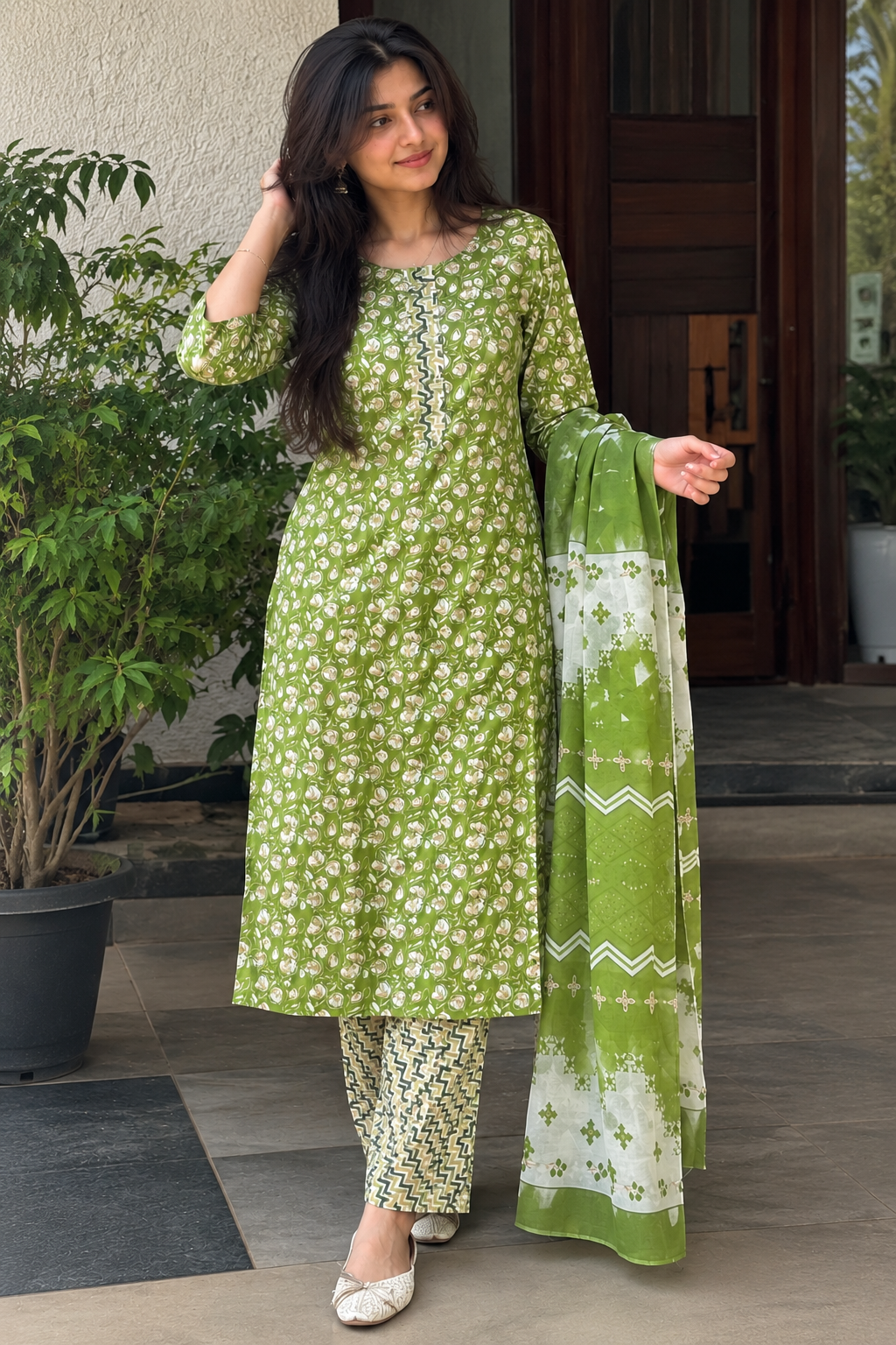 Olive Bloom Printed Kurta Set