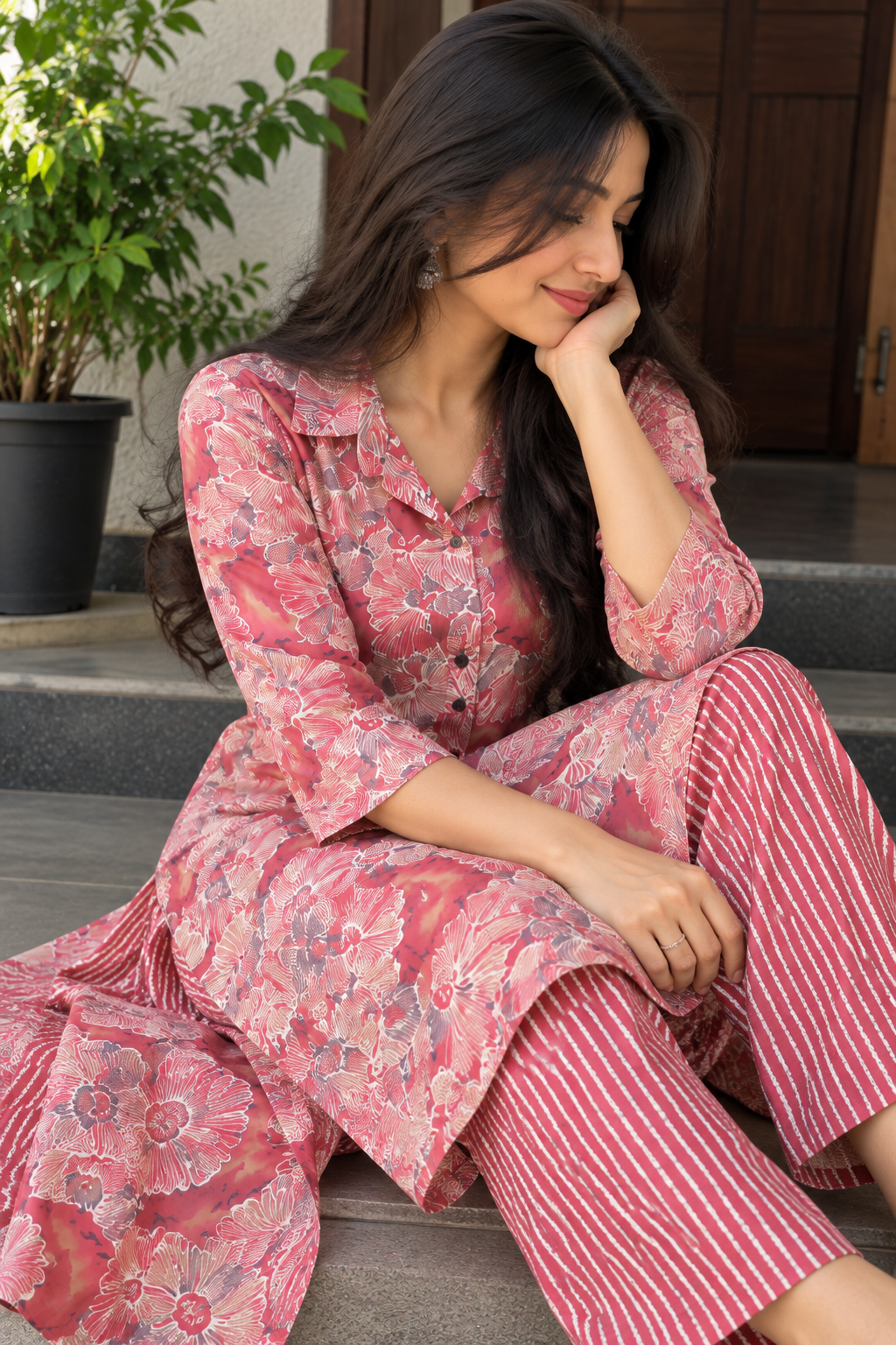 Rose Bloom Printed Kurta Set - Image 2
