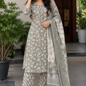 Silver Bloom Printed Kurta Set
