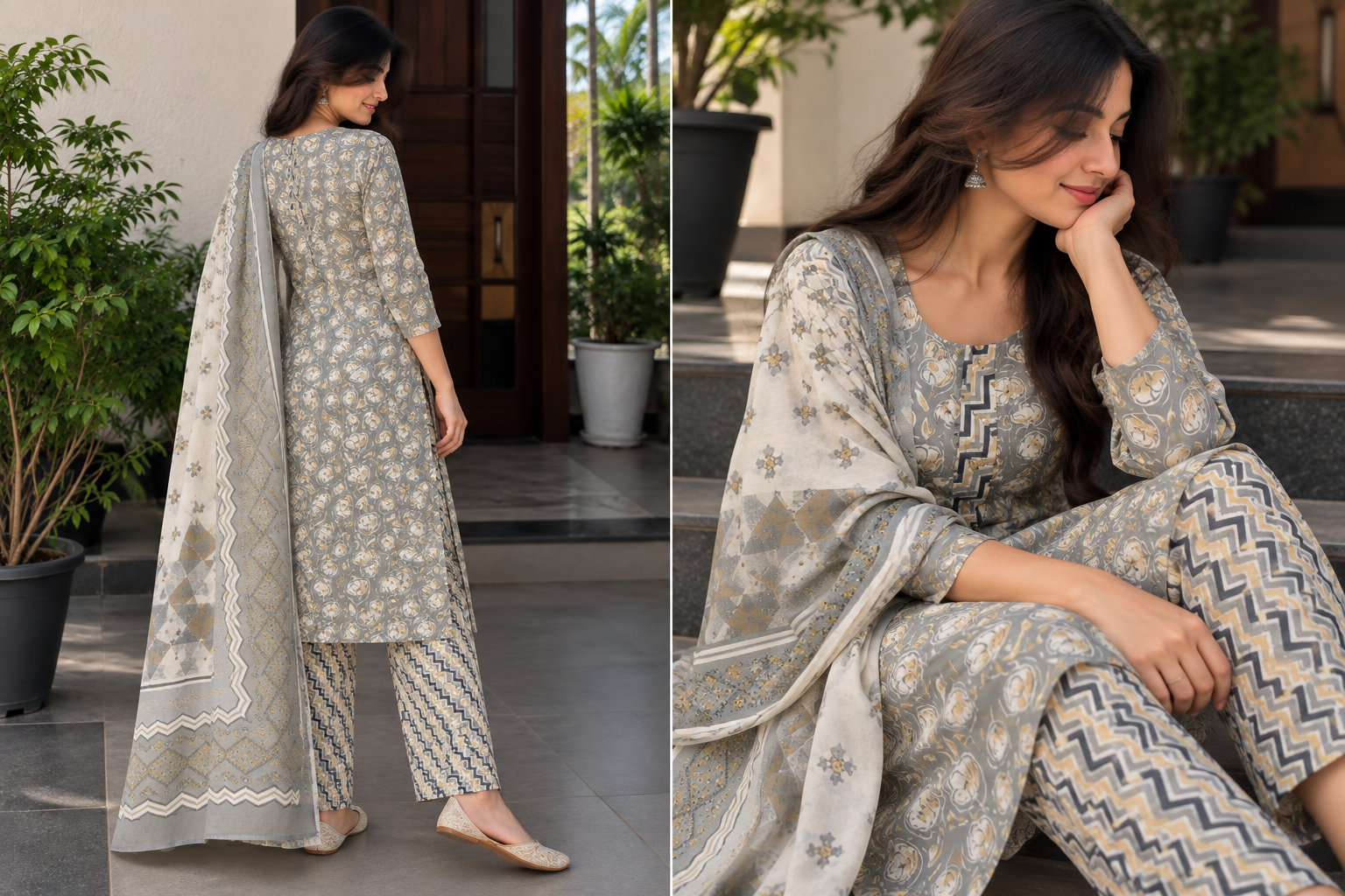 Silver Bloom Printed Kurta Set - Image 2